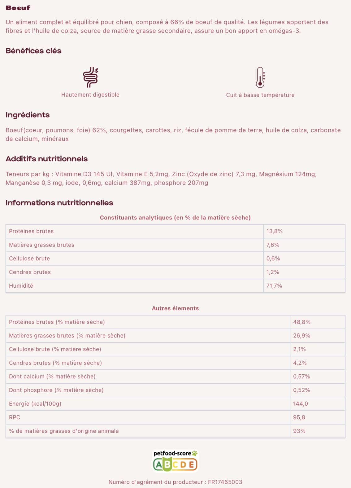 elmut avis et composition nourriture boeuf pour les chiens et petfood score