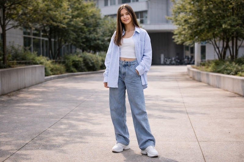 Tenue stylée ado fille version oversize maîtrisée Tenue stylée ado fille version oversize maîtrisée