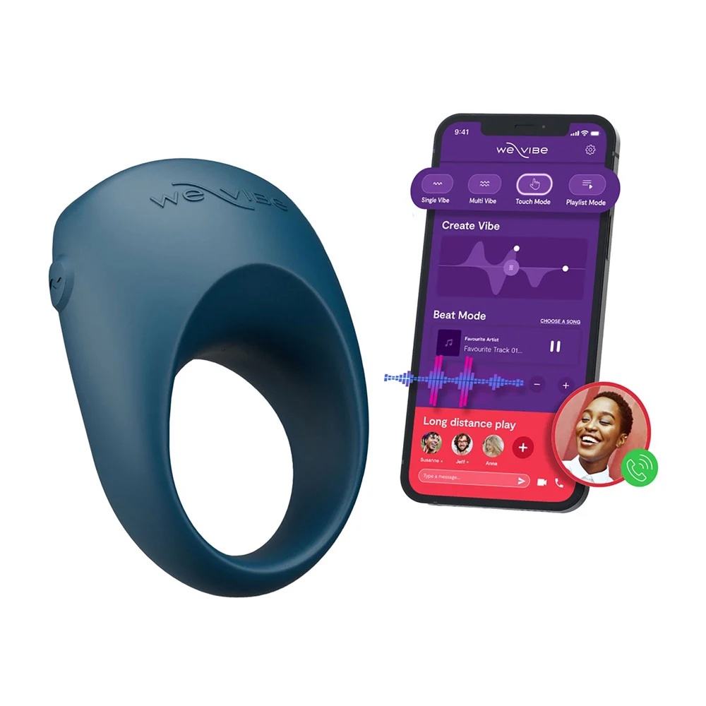 Anneau vibrant connecté We-Vibe Pivot 2 posé sur fond clair