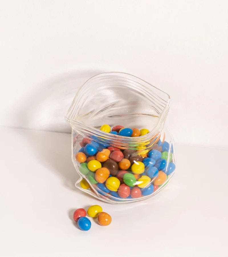 Bocal en verre transparent en forme de sachet à fermeture zip