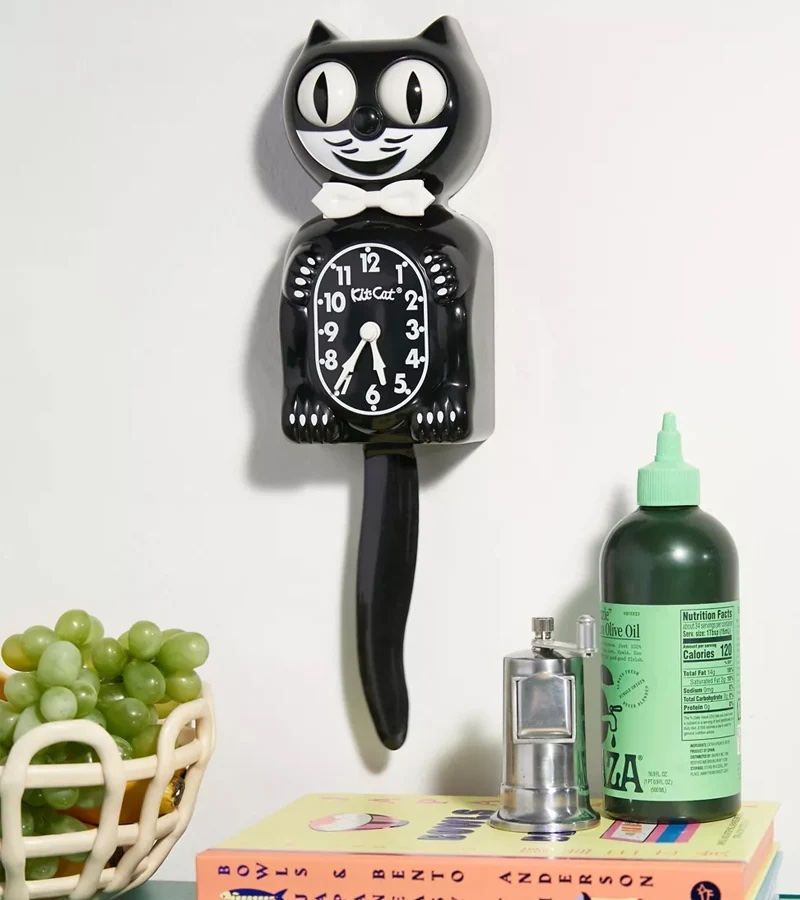 Horloge murale chat noir Kit-Cat aux yeux et à la queue mobiles