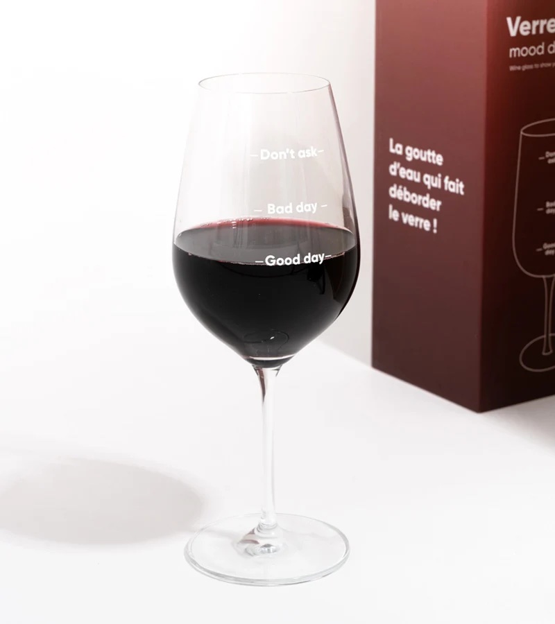 Grand verre à vin gradué « good day, bad day, don't ask »
