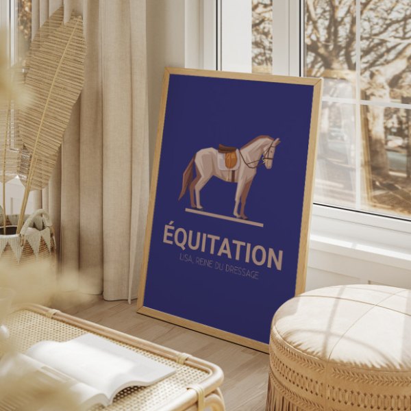 Affiche équitation personnalisée avec le prénom de la cavalière et de son cheval