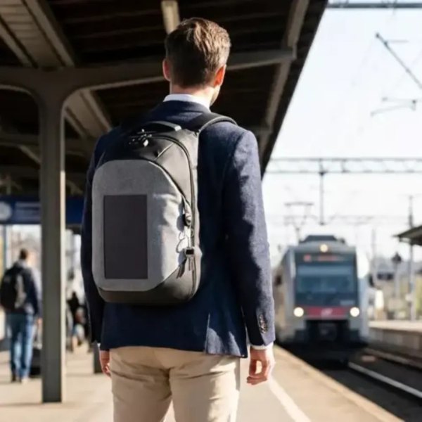 Sac à dos avec panneau solaire intégré pour recharger un téléphone