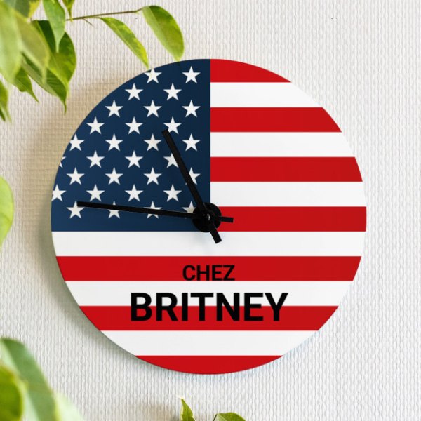 Horloge murale États-Unis personnalisée avec un prénom