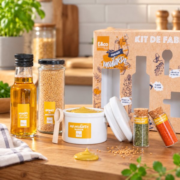 Kit de fabrication de moutarde maison avec graines et vinaigre de cidre