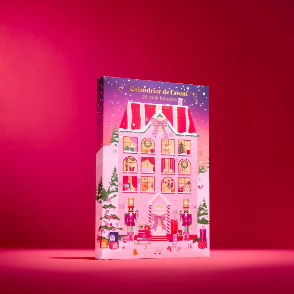 Calendrier de l'Avent bougies Adopt La maison de Noël, maison rose illustrée