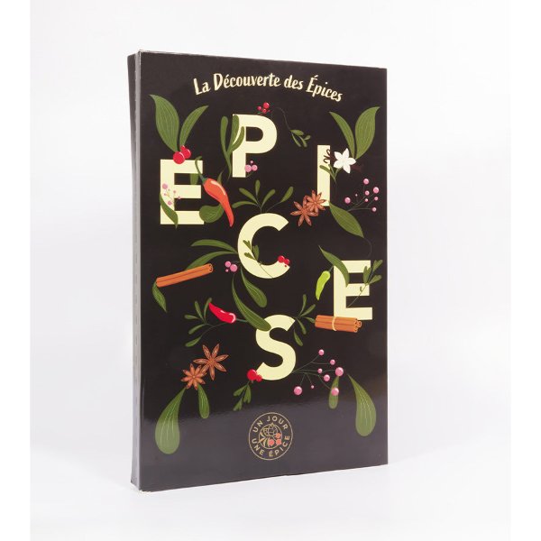 Calendrier de l'Avent épices, coffret noir aux lettres dorées