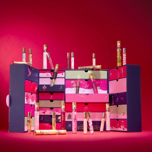 Calendrier de l'Avent parfum Adopt Rendez-vous au jardin d'hiver ouvert sur ses flacons de 10 et 30 ml