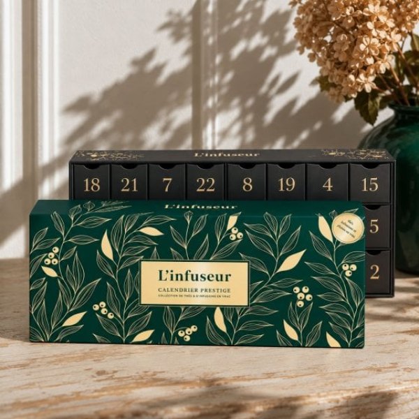 Calendrier de l'Avent Thés et infusions L'Infuseur, coffret vert et or
