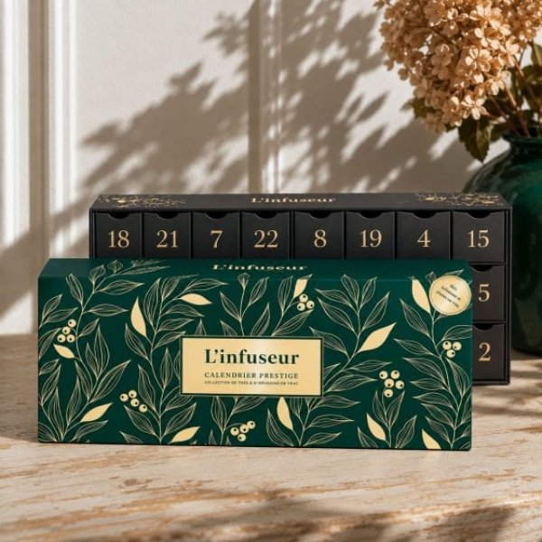 Calendrier de l'Avent thés et infusions L'Infuseur, coffret vert et or