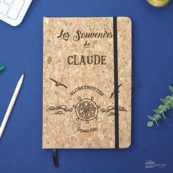 Carnet en liège Globe Trotter personnalisé avec un prénom