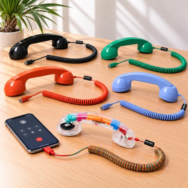 Combiné téléphonique rétro POP Phone branché à un smartphone