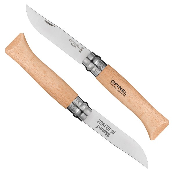 Couteau Opinel n°8 gravé d'un prénom sur le manche en bois