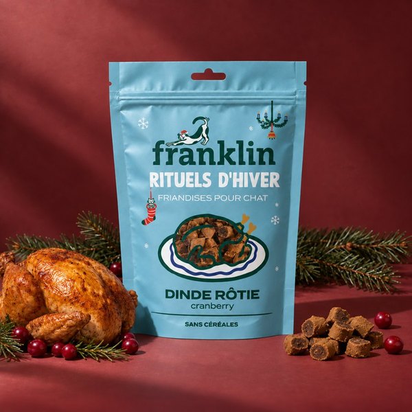 Sachet de friandises de Noël Franklin Rituels d'hiver dinde rôtie pour chat