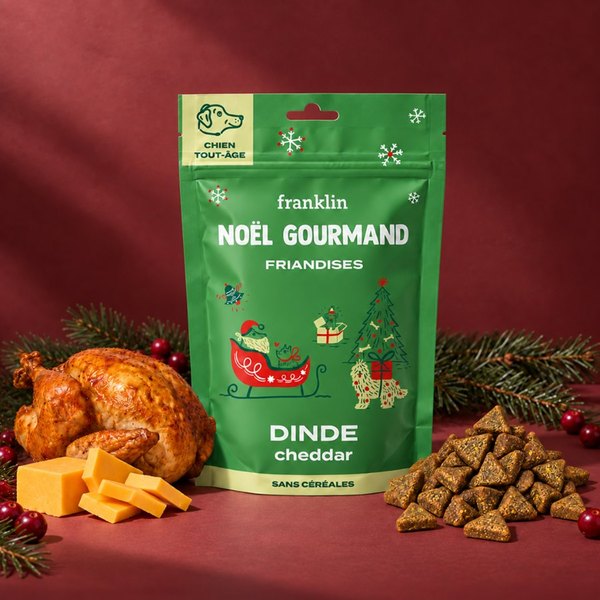 Sachet de friandises Franklin Noël gourmand dinde et cheddar pour chien