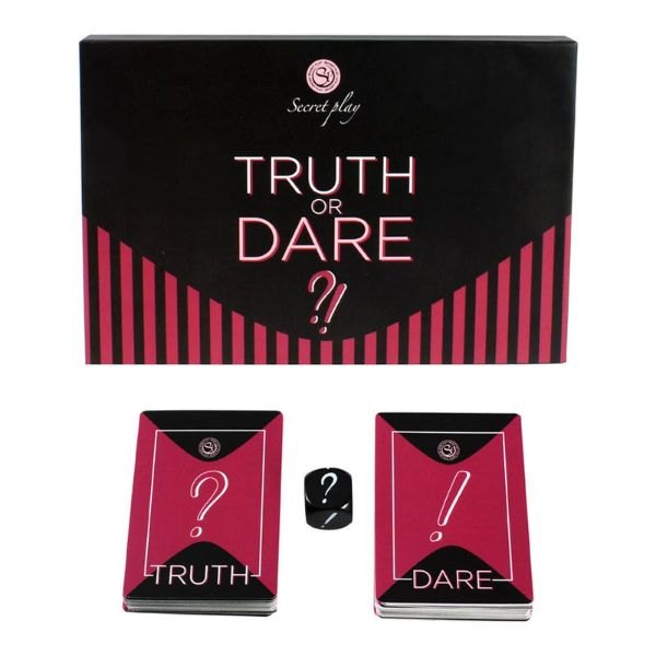 Boîte noire et rose du jeu Truth or Dare avec ses cartes Truth et Dare