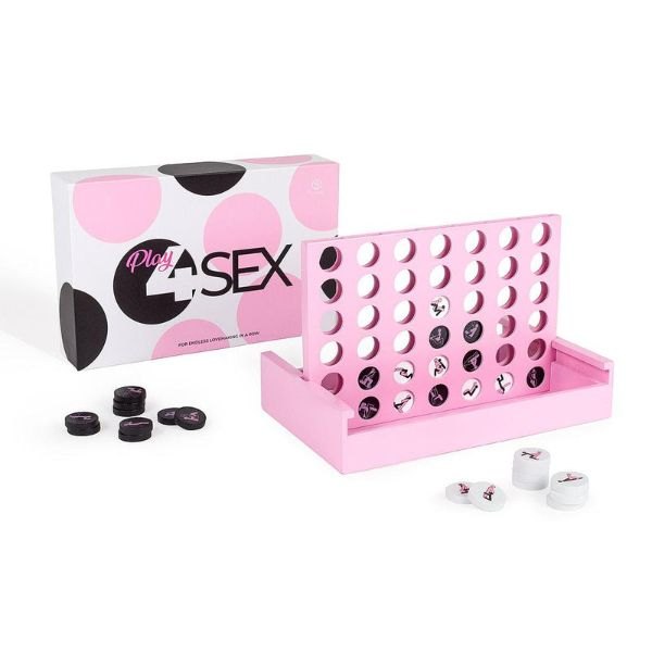 Plateau de puissance 4 rose et pions noirs du jeu Play4Sex