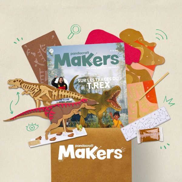 Kit Pandacraft Makers T-rex avec son magazine et sa maquette de squelette