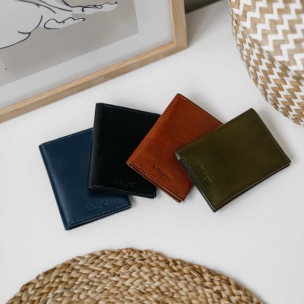 Porte-cartes pliable en cuir à tannage végétal