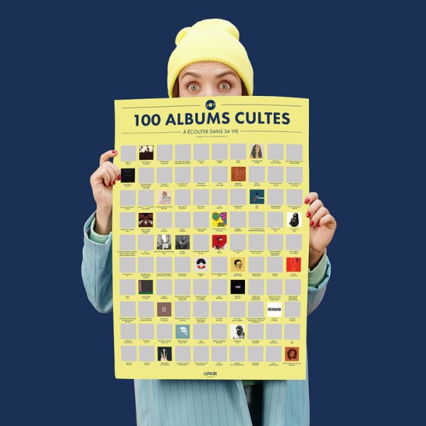 Poster à gratter 100 albums à écouter dans sa vie, fond noir