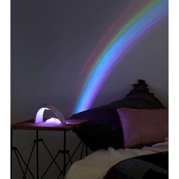 Projecteur d'arc-en-ciel éclairant le mur d'une chambre