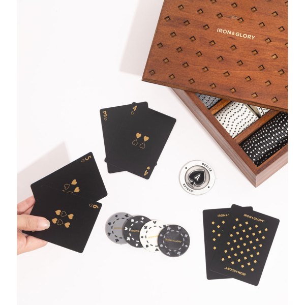 Mallette de poker premium en bois avec cartes noires
