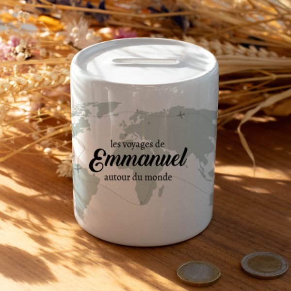Tirelire cagnotte voyage personnalisée