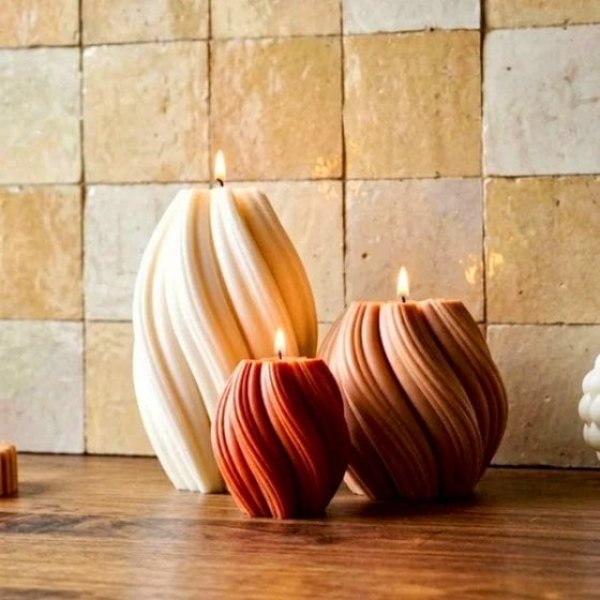 Trio de bougies sculpturales en spirale en cire végétale